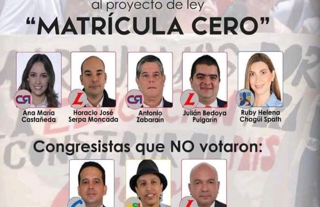 CONGRESISTAS QUE VOTARON NO AL PROYECTO DE LEY  MATRÍCULA CERO